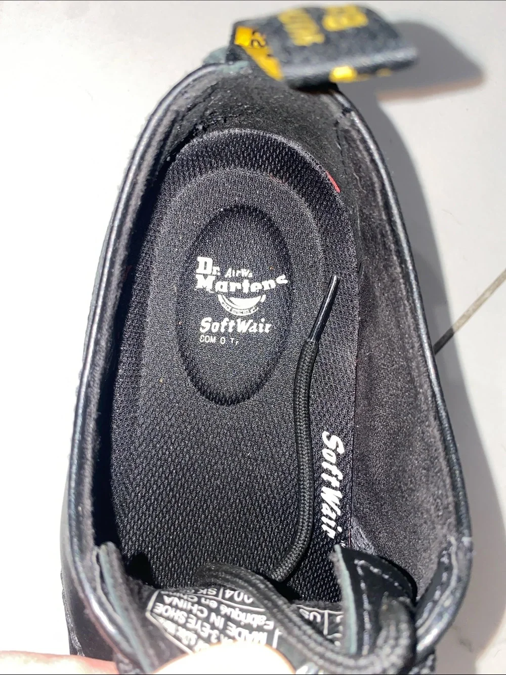 Dr. Martens Black Leather Chunky Platform Lace-Up Shoes with Yellow Stitching